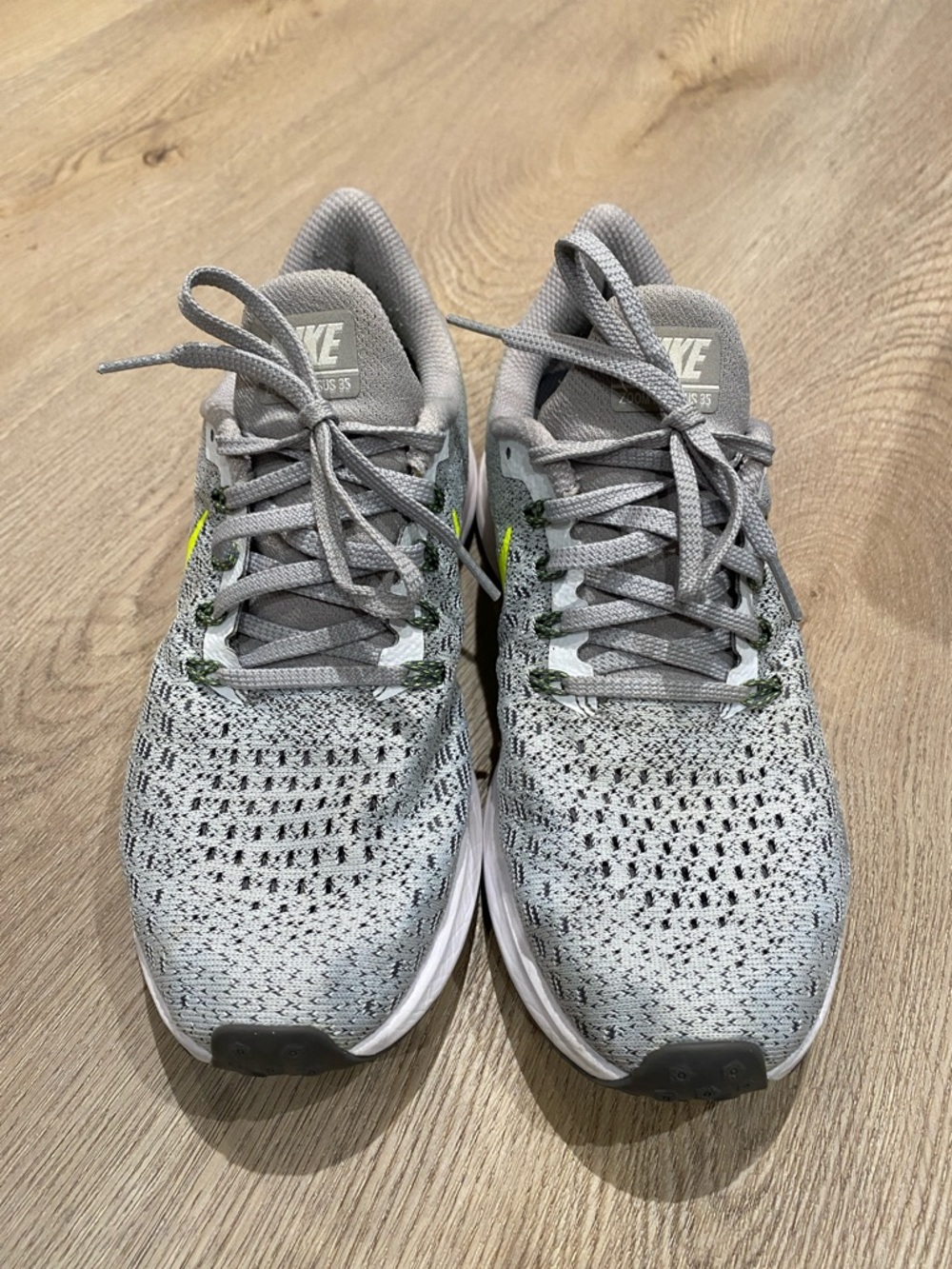 Nike Gray Knit Running Shoes with Neon Yellow Swoosh